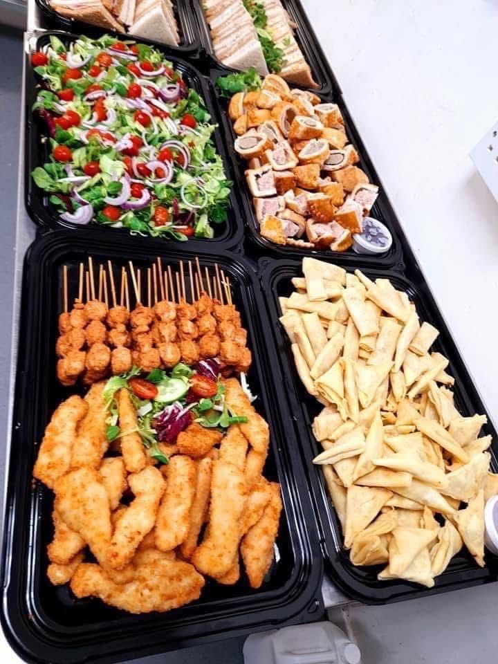 The Small Gathering — chicken strips, satay skewers, samosas and salad